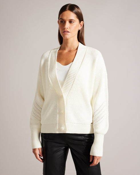 JOLALYY-Knitwear-Keep warm and comfortable in JOLALYY. Made from a cotton blend, this timeless cardigan is versatile enough to wear to brunch or throw over a tee for an extra layer on cooler days. Cardigan Relaxed fit Cotton blend Classic knit Ribbed Button fastening Deep V-neck Magnolia branded detail- Ted Baker Romania